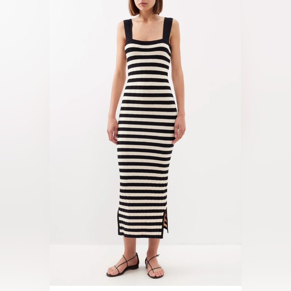 Posse Black and White Striped Midi Dress